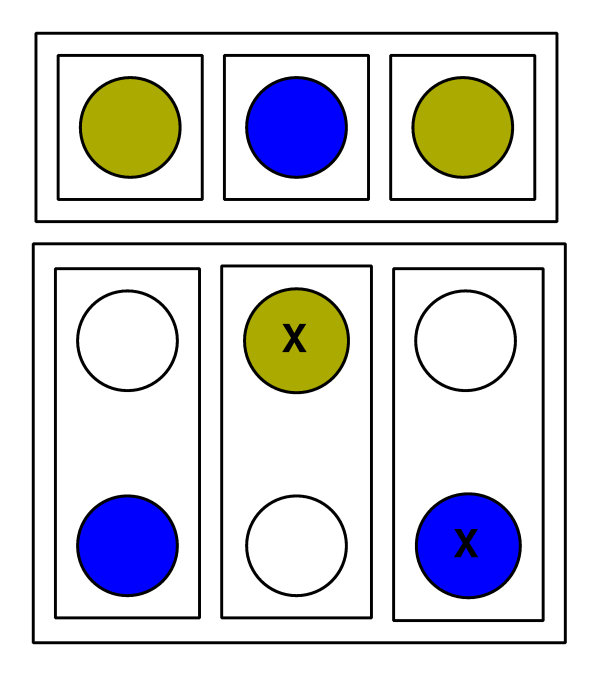 Pick blue from second box