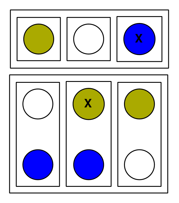 Pick blue with X from third